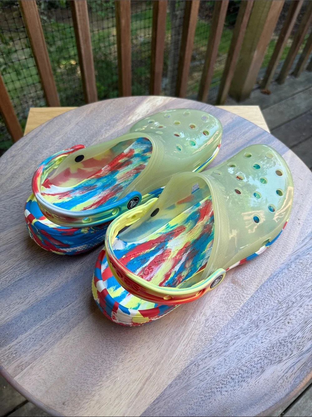 CROCS Iridescent Yellow Clogs with Multicolor Trim - Picture 7 of 14